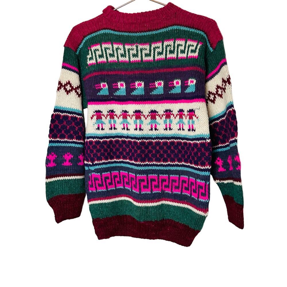 Vintage 1980s Unbranded Unisex Geometric People Purple Pink Crewneck Sweater